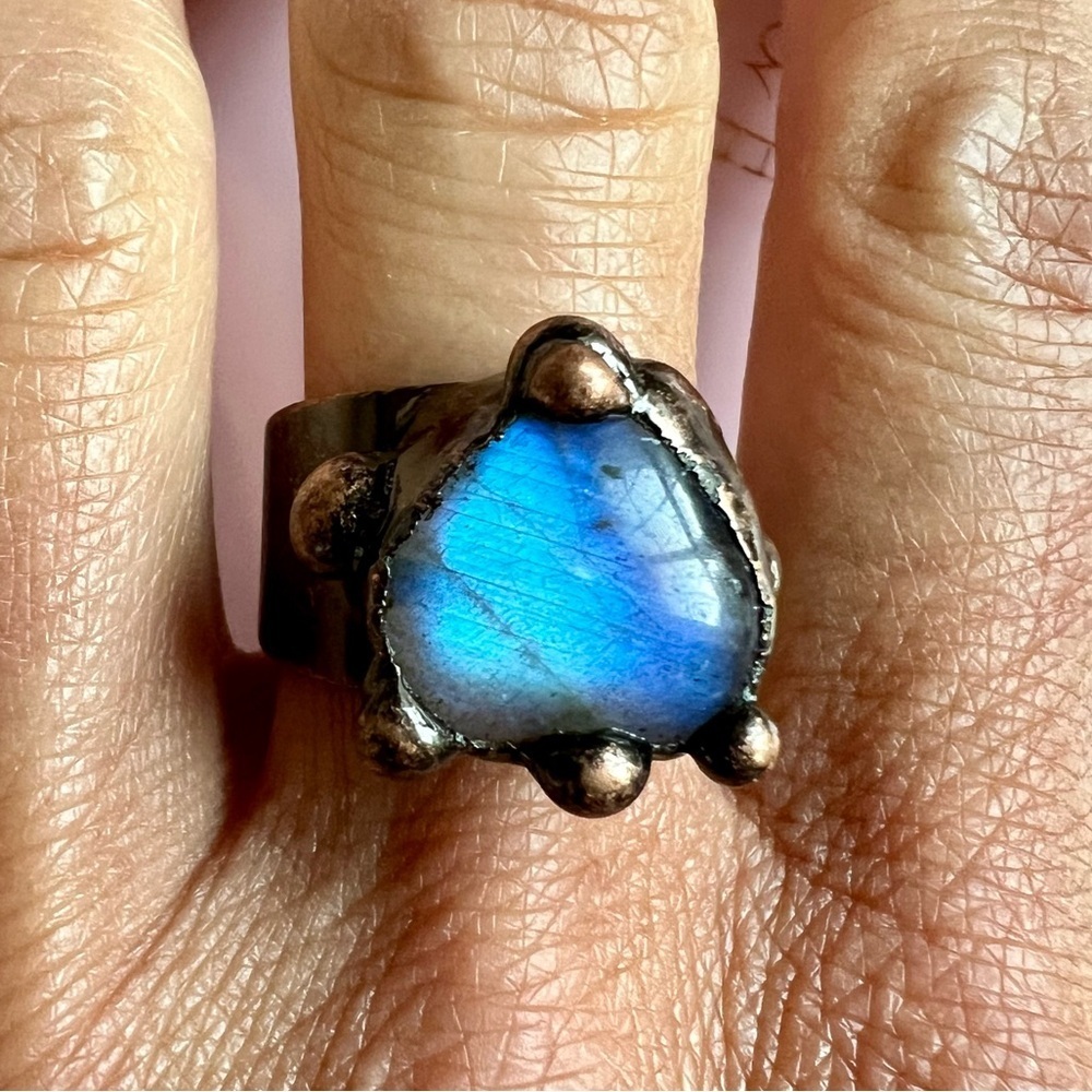 FLASH Labradorite HEART ❤️ Electroplated Ring Adjustable 6 7 8